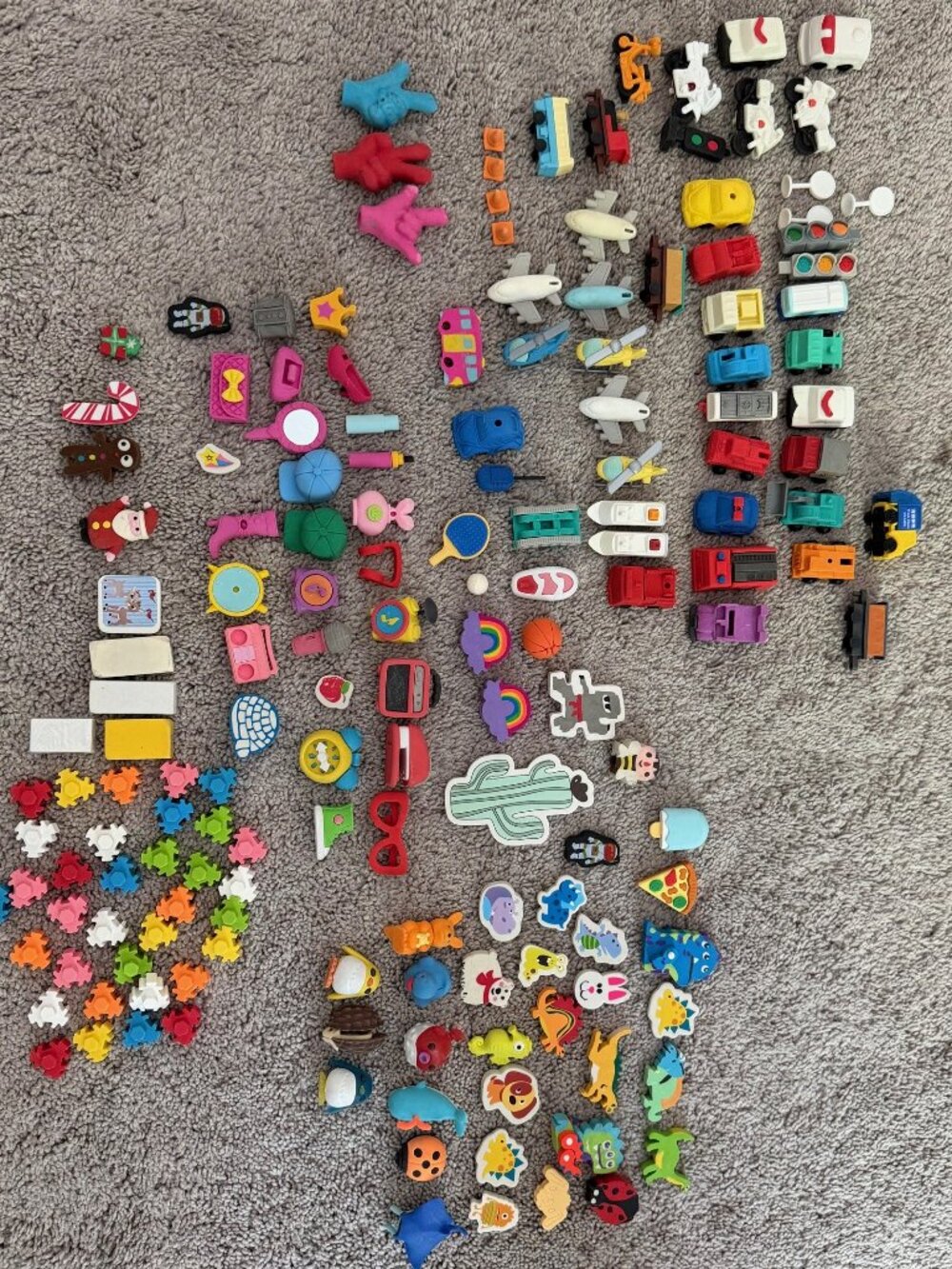 Collectible Eraser Collection Vehicles Animals, Puzzle pieces OVER 150 pieces
